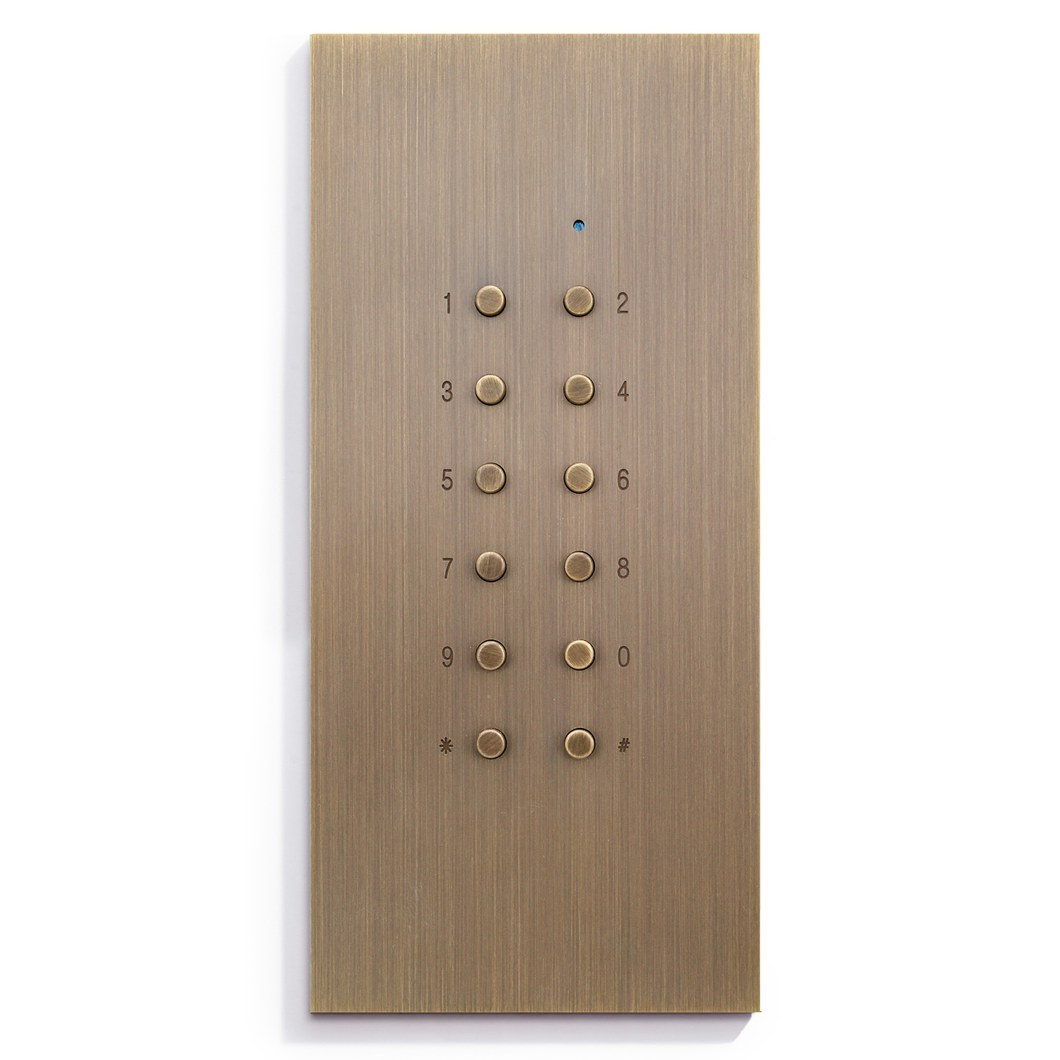 Elevator panel with buttons from 1 to 9, a star button, and an alarm bell button on a metallic background.