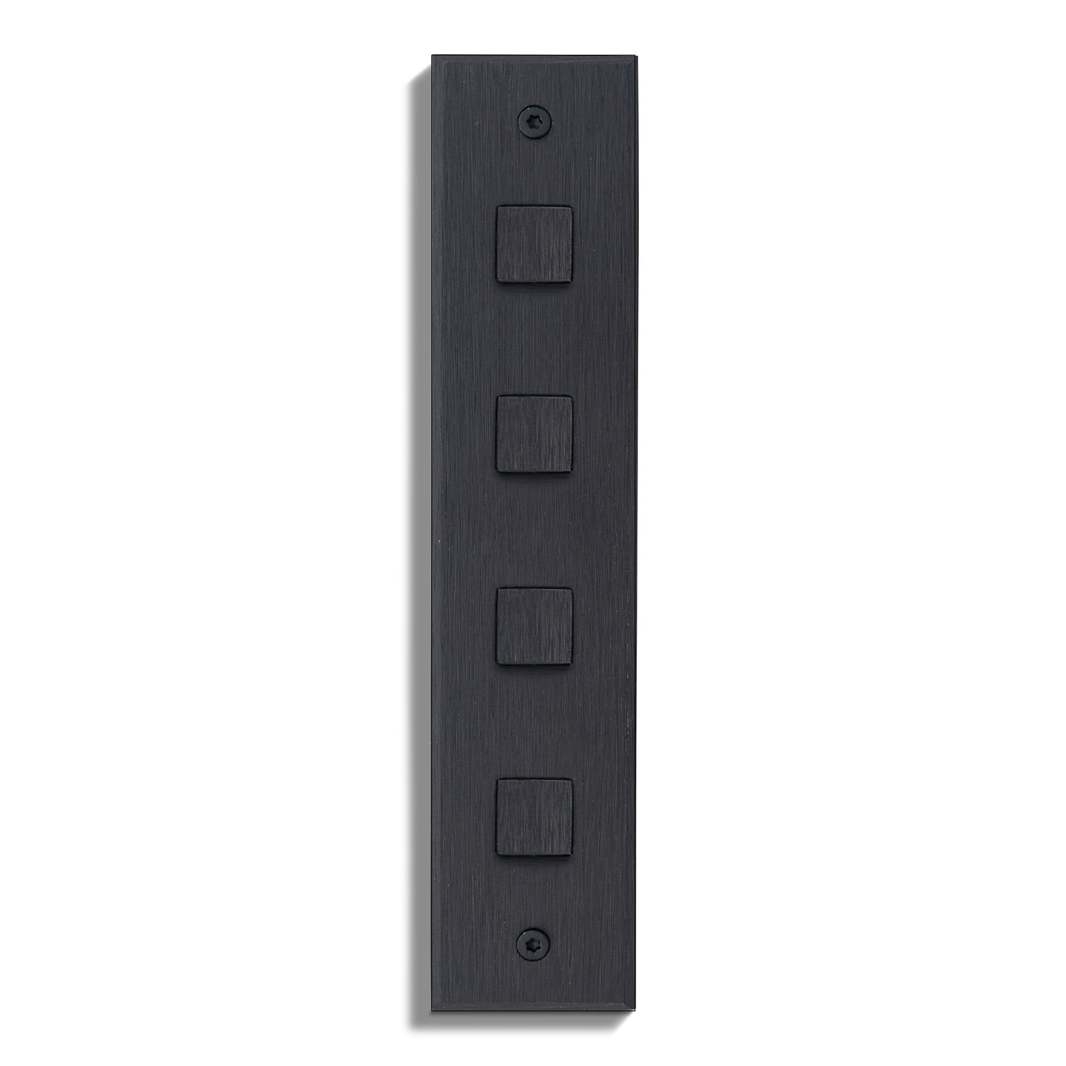 A black wall plate with four black buttons.