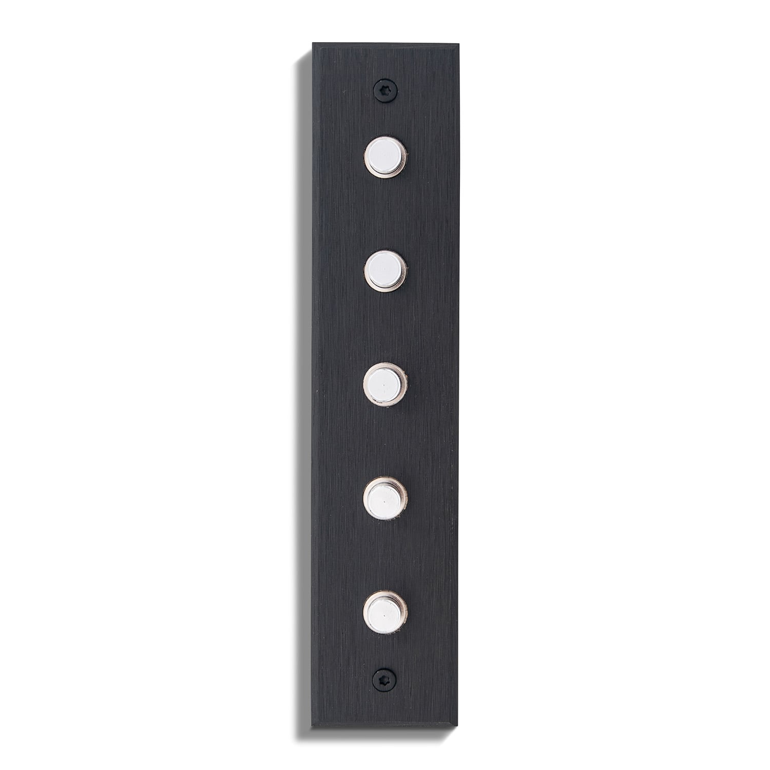 A black wall plate with four holes on it.