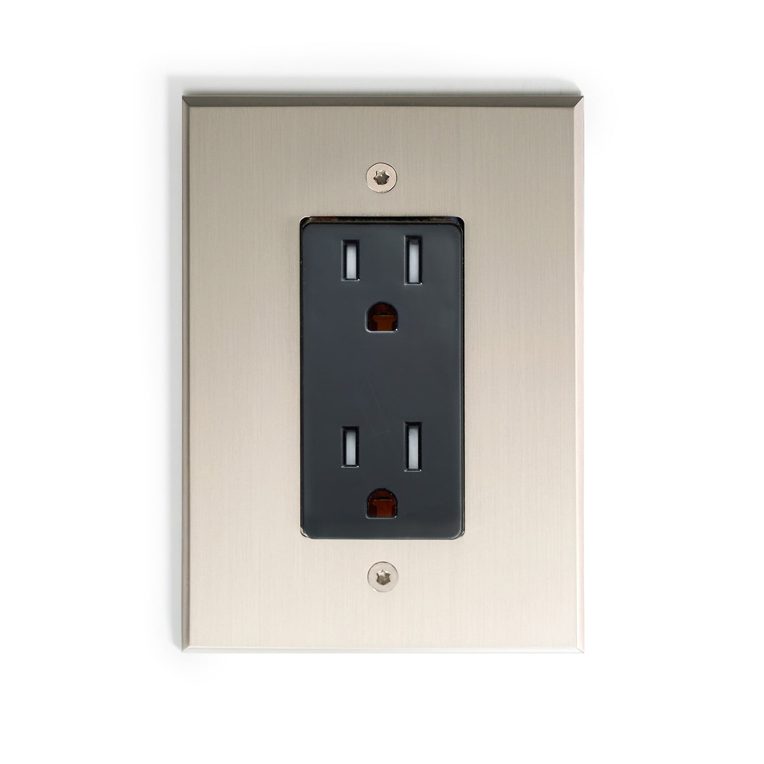 A wall plate with two outlets on it.