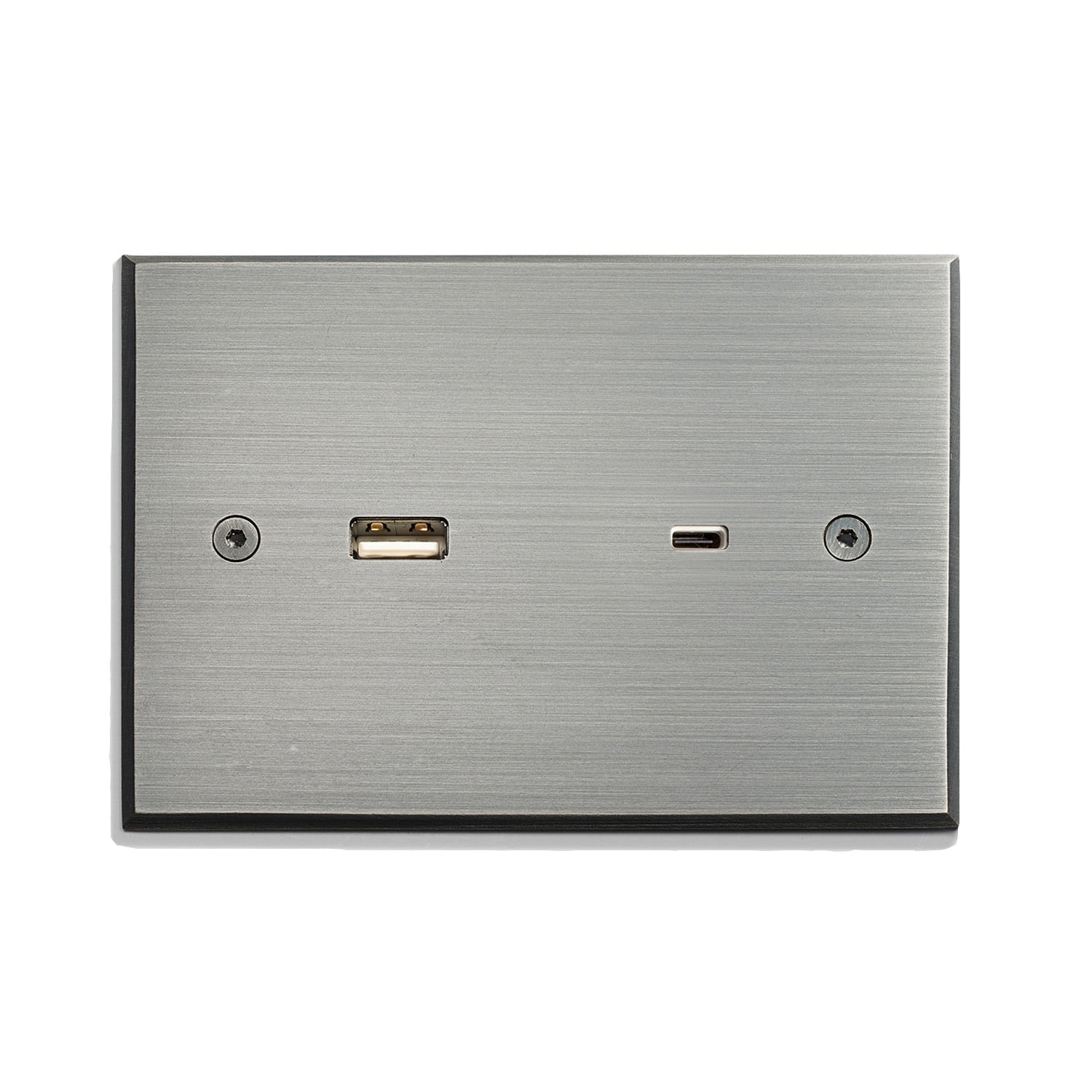 An image of a silver wall plate with a usb port.