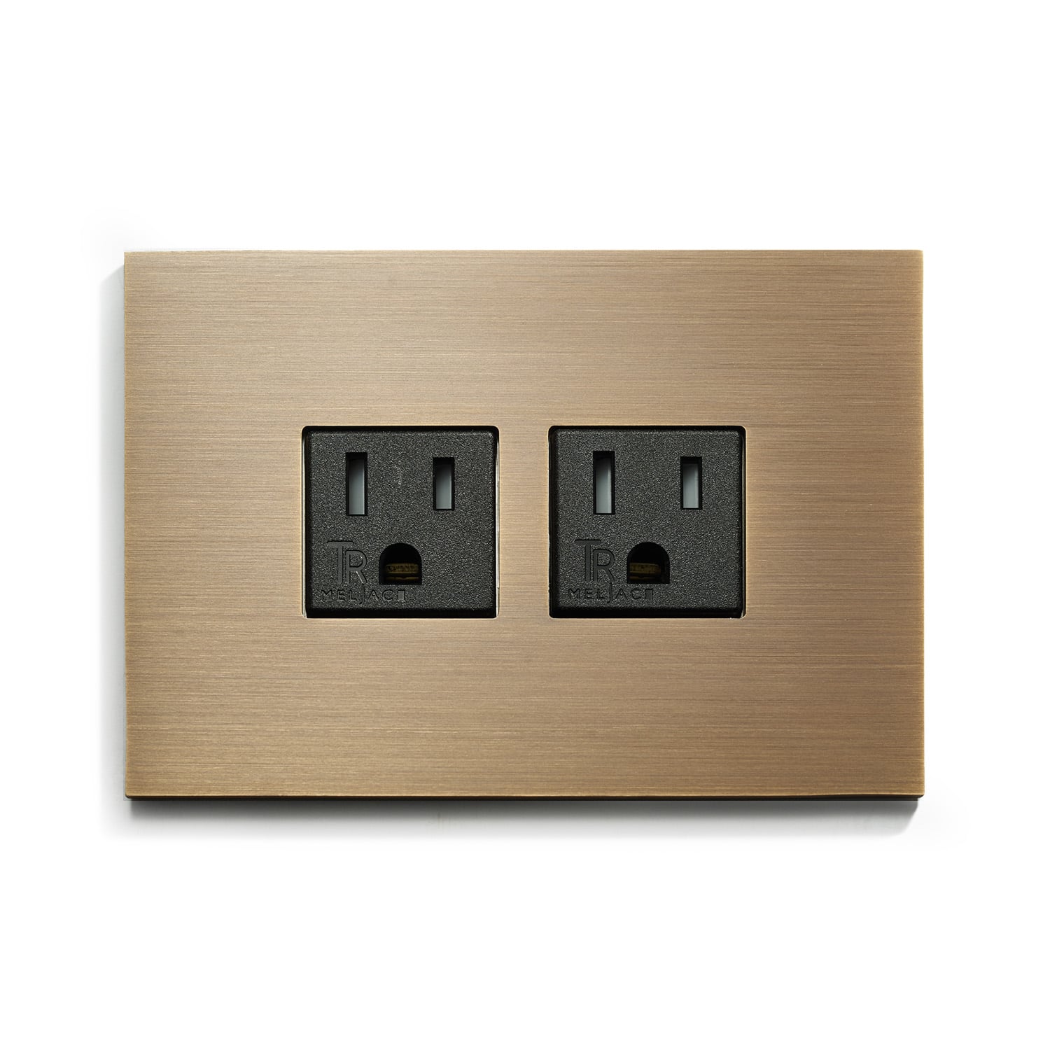 A wall plate with two outlets on it.