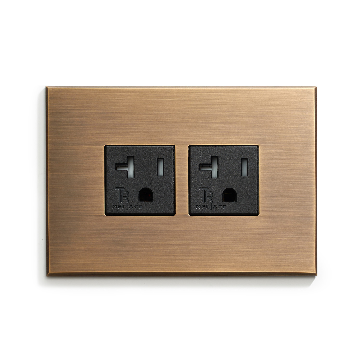 A wall plate with two outlets on it.