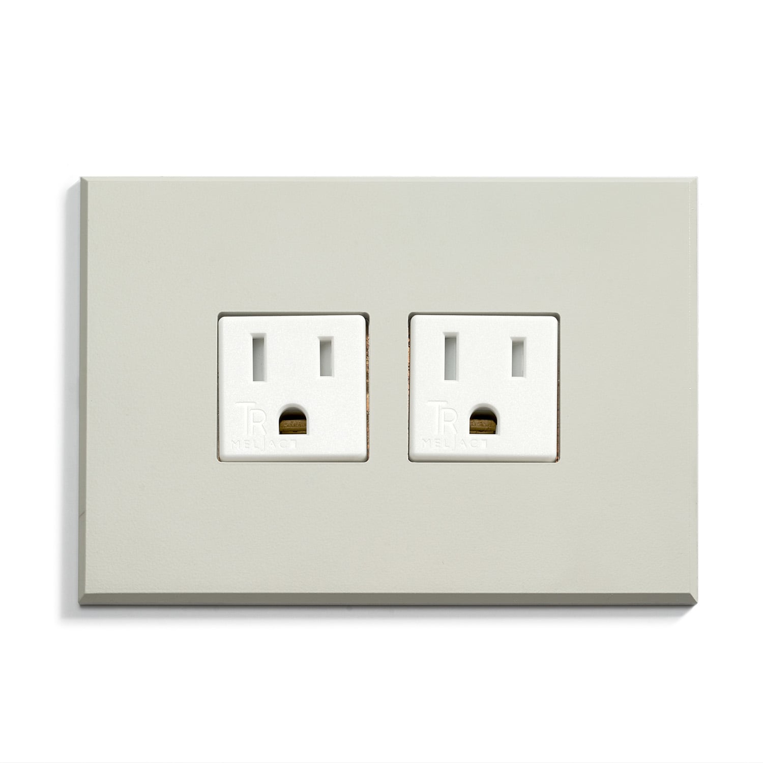 Two electrical outlets on a white background.