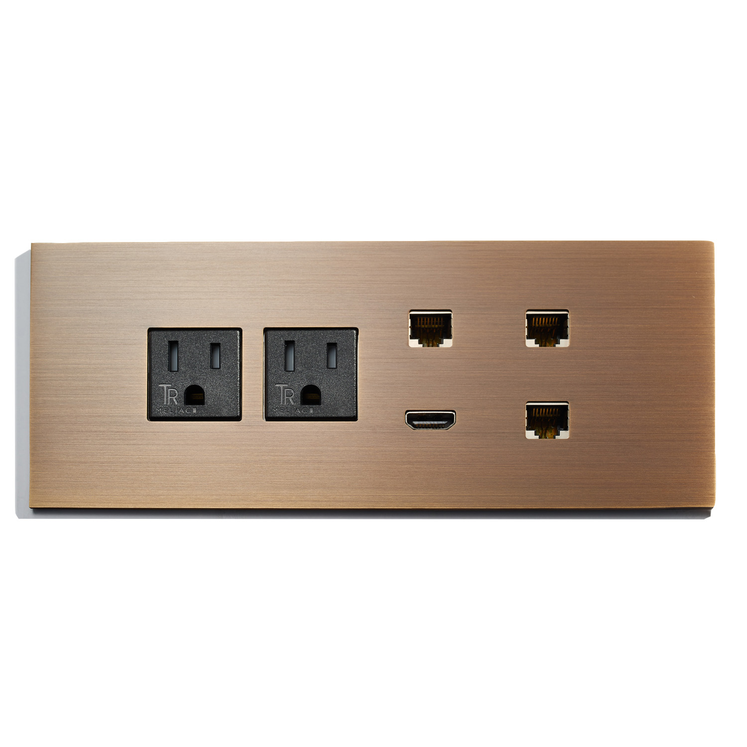 A wall plate with two outlets on it.