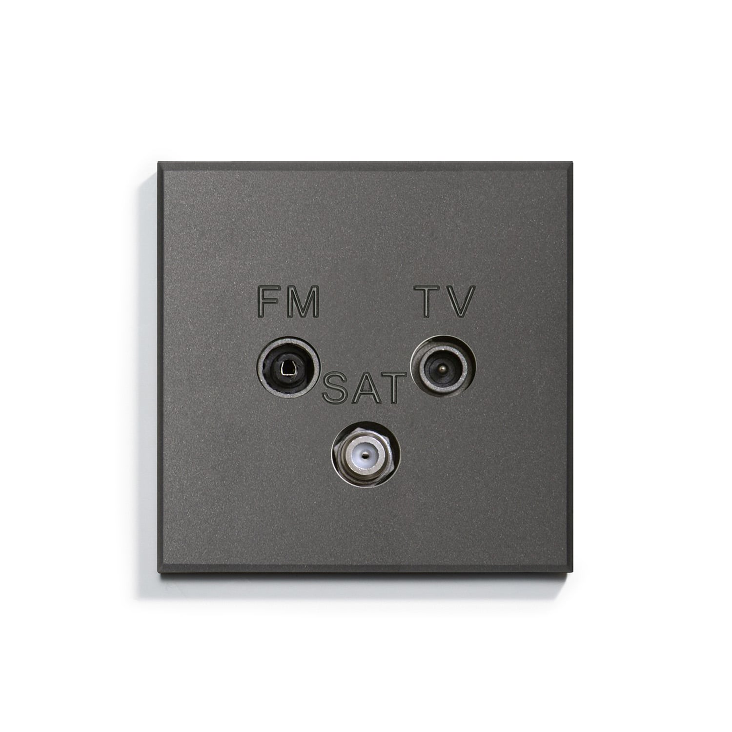 A black tv sat switch on a white background.