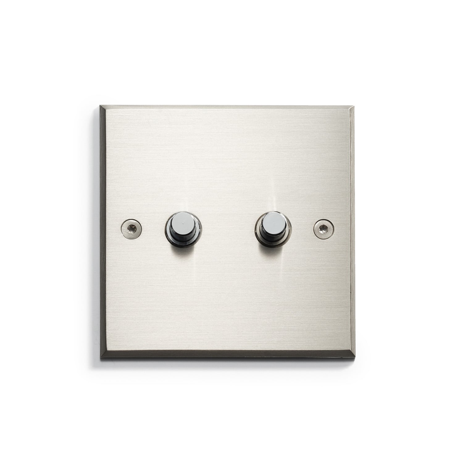 A light switch with two buttons on a white background.