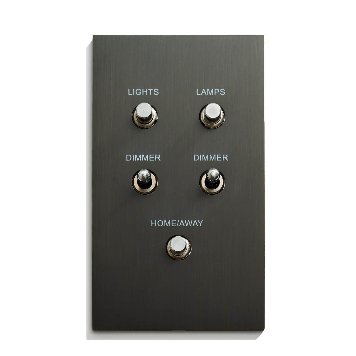 A black wall switch with four buttons on it.